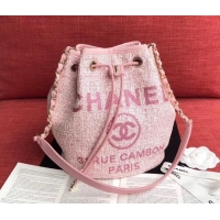 High Quality CHANEL Tweed Calfskin drawstring bag & Gold-Tone Metal AS0455 pink