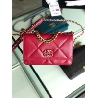 High Quality Chanel 19 Classic Sheepskin Leather Chain Wallet AP0957 Red & Gold-Tone Metal