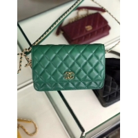 Hot Sale Chanel Original Leather Chain Wallet AP0724 green