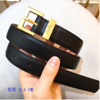 Inexpensive Yves Saint Laurent Width 2.5CM Logo Leather Belt Y8100 Black