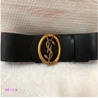 Refined Yves Saint Laurent Width 7CM Logo Leather Belt Women Y8103 Black
