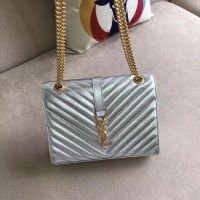 Pretty Style YSL Flap Bag Calfskin Leather 396910 silver