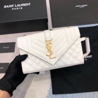 Stylish YSL ENVELOPE SMALL IN MIX MATELASSEGRAIN DE POUDRE EMBOSSED LEATHER 19207 BLANC VINTAGE