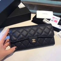 Shop Duplicate Chanel long flap wallet A80759 black