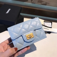 Luxury Chanel classic wallet Calfskin & Gold-Tone Metal A80234 light blue