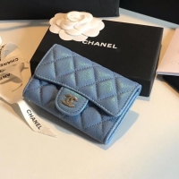 Top Quality Chanel card holder Calfskin & Gold-Tone Metal A80799 blue