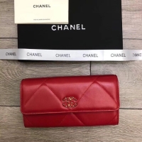 Best Product Chanel sheepskin & Gold-Tone Metal Wallet A6871 red