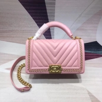 Luxury Chanel Leboy Original leather Shoulder Bag V67086 pink & gold -Tone Metal