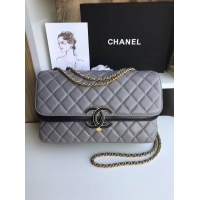 New Product Chanel flap bag Lambskin & Gold-Tone Metal 57276 grey