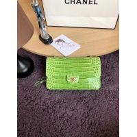 Discount Chanel Classic Flap Bag Original Alligator & Gold-Tone Metal A01112 Green grass