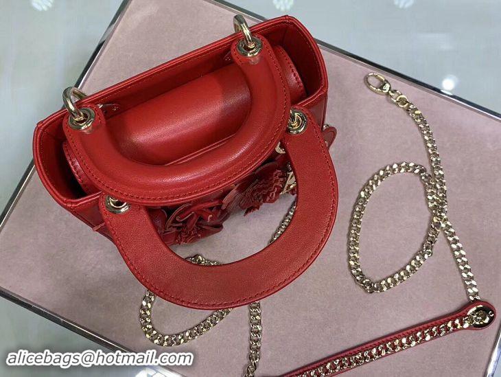 Pretty Style Dior MINI LADY DIOR CALFSKIN BAG M0505 red