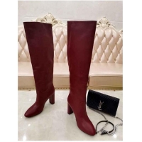 Good Product Yves Saint Laurent Heel 9.5cm High Boots Burgundy YSL8979 2019