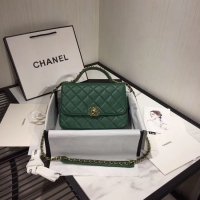Good Discount Chanel flap bag leather & Gold Metal AS0970 green