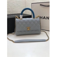 Shop Design Chanel Small Flap Bag with Top Handle A92990 light blue