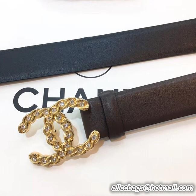 Discount Chanel Width 30mm CC Logo Calf Leather Belt 56603 Black