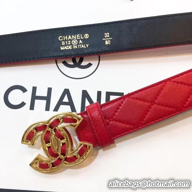 Hot Sell Discount Chanel Width 32mm CC Logo Calf Leather Belt 56608 Red