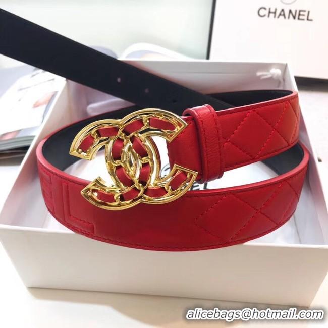 Hot Sell Discount Chanel Width 32mm CC Logo Calf Leather Belt 56608 Red