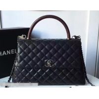 Discount Chanel Coco Top Handle Flap Shoulder Large Bag Grained Calfskin Lizard Pattern 42710 Black/Red