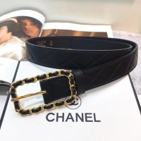 Ladies Cheapest Chanel Width 30mm Calf Leather Belt 56600 Black