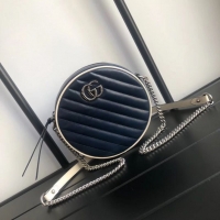 Shop Duplicate Gucci GG Marmont mini round shoulder bag 550154 Navy