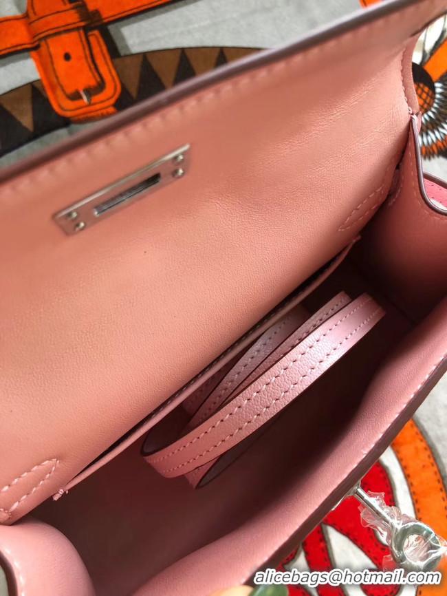 Popular Style Hermes original mini Kelly chevre mysore K19CM pink&silver Metal
