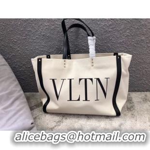 New Fashion VALENTINO Rockstud Canvas Shopping Bag V0978 Wihte&Black