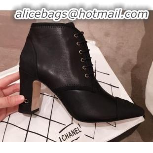 Modern Chanel Stitching Lambskin Heel Short Boots G11412 Black 2020