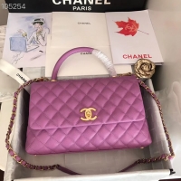 Trendy Design Chanel original Calfskin flap bag top handle A92292 Purplish&gold-Tone Metal