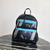 Shop Duplicate Prada Printed technical fabric backpack 2VZ025 black&blue