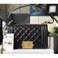 Low Cost Chanel Le Boy Flap Shoulder Bag Original Cavier Leather A67085 Black Gold Buckle