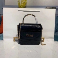 Reproduction Chloe Original Crocodile skin Leather Top Handle Small Bag 3S030 black
