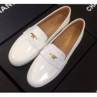 Most Popular Chanel Patent Calfskin Flat Loafers G35110 White 2020