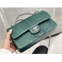 Grade Quality Chanel 2.55 Series Flap Bag Original Snake Leather AP1112 Green Silver
