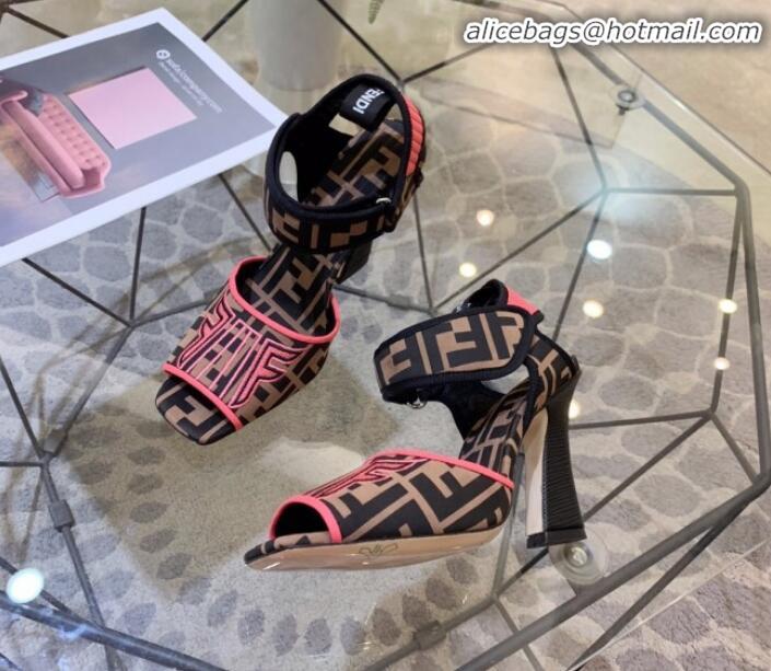 Good Quality Fendi FFreedom FF Fabric Heel Sandals with Wide Band Light Pink G61302