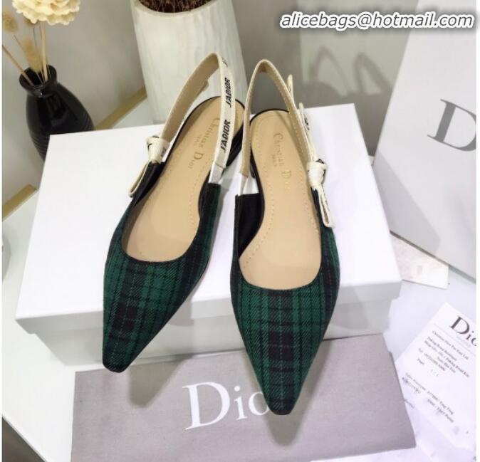 Well Crafted Dior J'Adior Flat Slingback Pump in Green Tartan Fabric G12218 2020