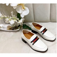 Classic Practical Gucci Lambskin Horsebit Loafer with Web G90244 White