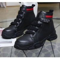 Practical Gucci Web Calfskin Short Sneaker Boots G92001 Black 