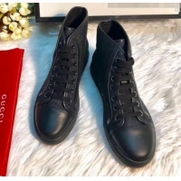 Popular Style Gucci GG Canvas and Calfskin High-top Sneakers G01048 Black