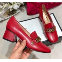 Best Gucci Sylvie Chain Leather Mid-heel Pump 537539 Red