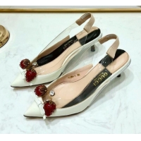 Pretty Style Gucci Patent Leather Strawberry Charm Bamboo Heel Slingback Pumps G10130 White