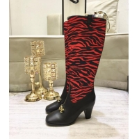 Top Quality Gucci Zumi Horsebit GG Animal Print Mid-Heel Knee High Boot 577652 Red