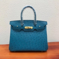Top Quality Hermes Birkin 30cm Ostrich Veins Leather Bag 6088 Blue Gold
