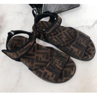 Fashion Luxury Fendi FFreedom FF Fabric Flat Sandals with Wide Band Black G71743