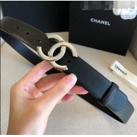 Low Cost Chanel Calfskin Belt Width 30mm with CC Buckle 21235 Black/Silver