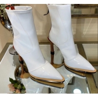 Good Quality Fendi FFrame Stitching Patent Leather High-Heel Short Boots G80806 White