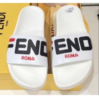 Best Design Fendi Roma Logo Flat Slide Sandals White G82145