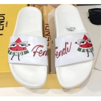 Good Quality Fendi Watermelon Lady Flat Slide Sandals White G82155