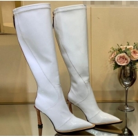 Best Product Fendi FFrame Stitching Patent Leather High Heel Knee Boots G82804 White