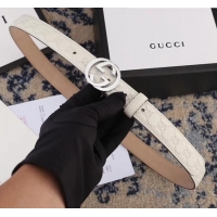 Imitation Gucci GG Embossed Calfskin Belt Width 25mm with Interlocking G Buckle 21409 White