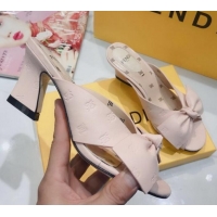 Top Quality Fendi FFreedom All-Over FF Bow Heel Slides Sandals G22604 Pink 2020